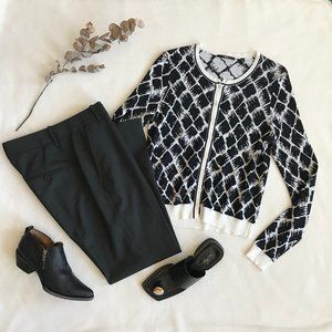 Hugo Boss Black White Cotton Button Cardigan Top M